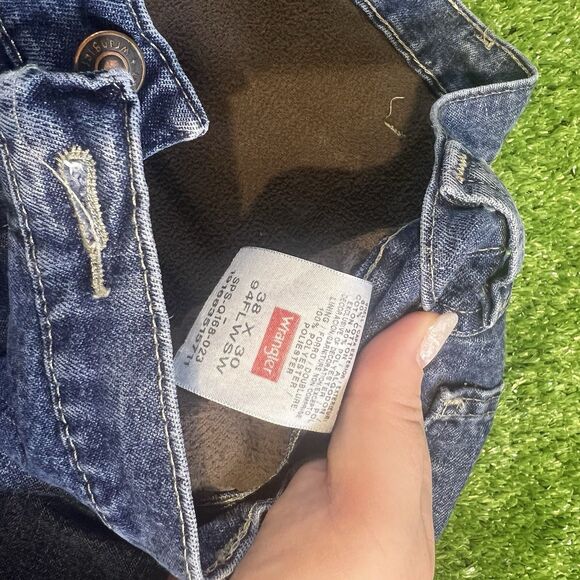 Mens Wrangler Medium Blue Wash Denim Fleece Lined Carpenter Jeans Mens 38x30 - Picture 2 of 7